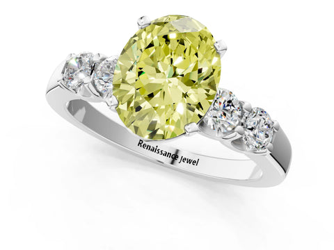 White gold Fancy Yellow Oval Cut Brilliant Diamond Five-Stone Engagement Ring with Prong Setting on a Classic Band_4