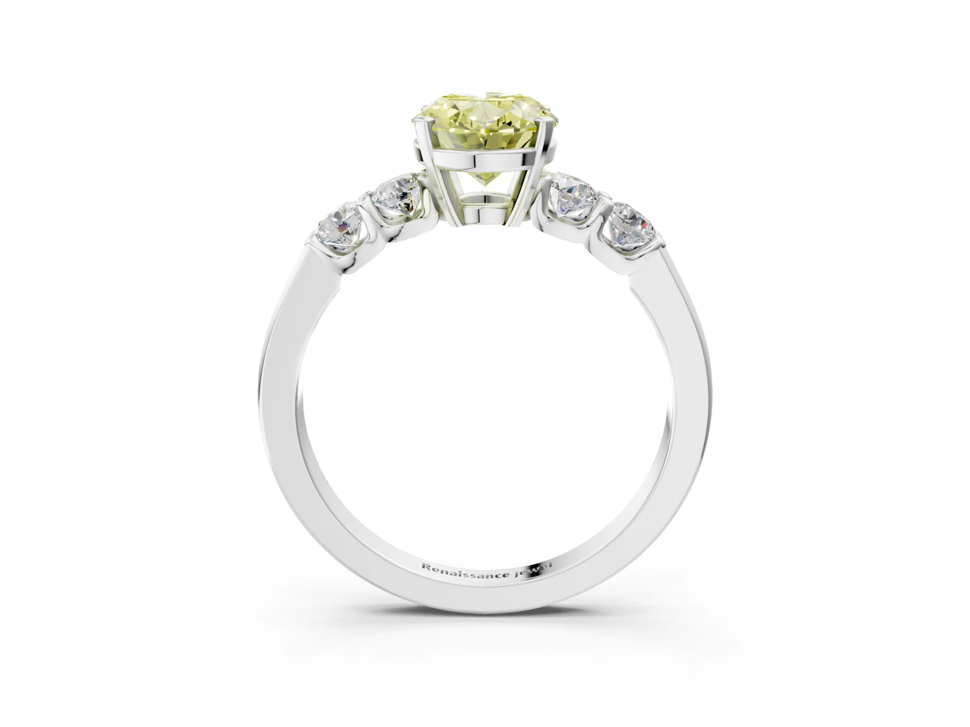 White gold Fancy Yellow Oval Cut Brilliant Diamond Five-Stone Engagement Ring with Prong Setting on a Classic Band_6