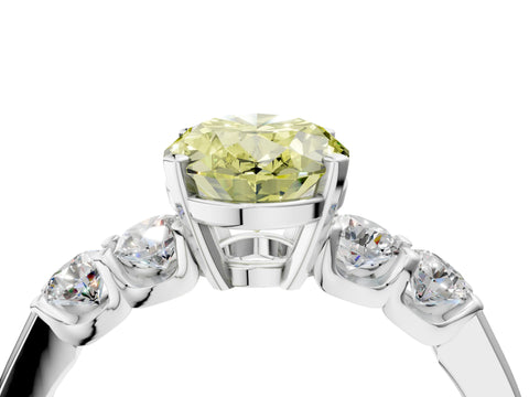 White gold Fancy Yellow Oval Cut Brilliant Diamond Five-Stone Engagement Ring with Prong Setting on a Classic Band_7