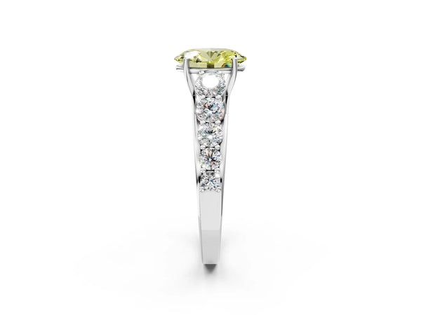 White gold Fancy Yellow Oval Cut Brilliant Diamond Pavé Band with Six-Prong Setting
