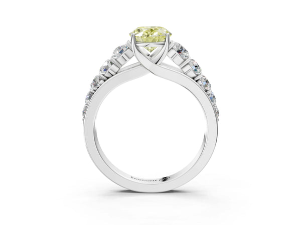 White gold Fancy Yellow Oval Cut Brilliant Diamond Pavé Band with Six-Prong Setting