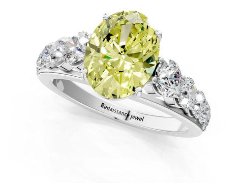 White gold Fancy Yellow Oval Cut Brilliant Diamond Pavé Band with Six-Prong Setting_1