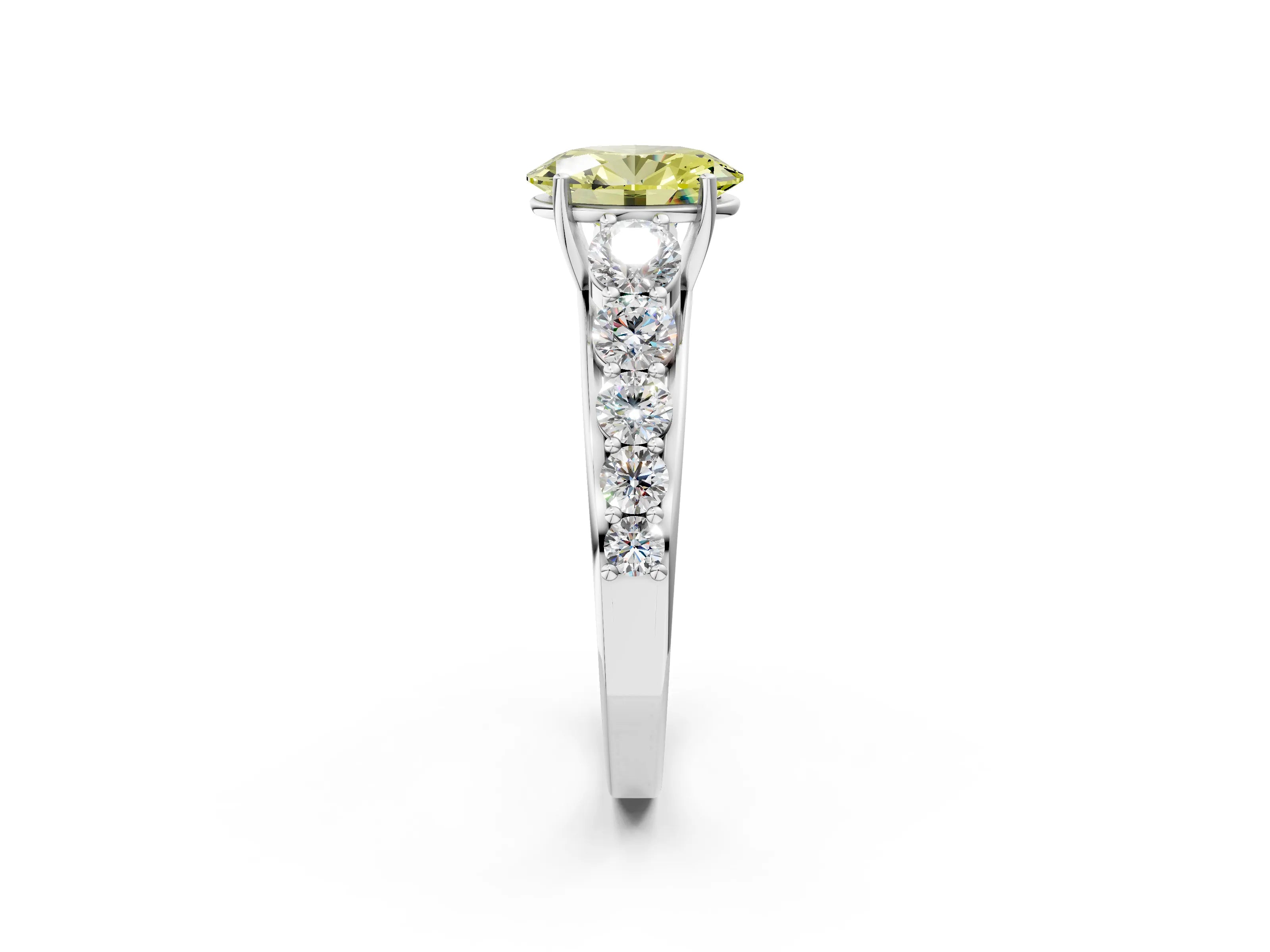 White gold Fancy Yellow Oval Cut Brilliant Diamond Pavé Band with Six-Prong Setting_2
