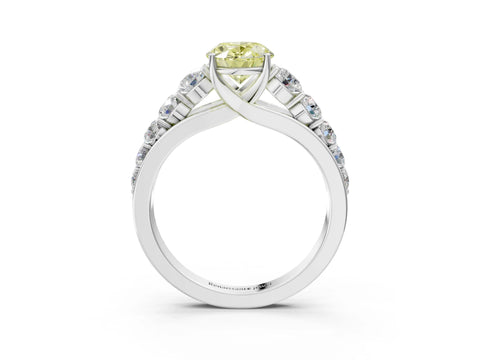 White gold Fancy Yellow Oval Cut Brilliant Diamond Pavé Band with Six-Prong Setting_3
