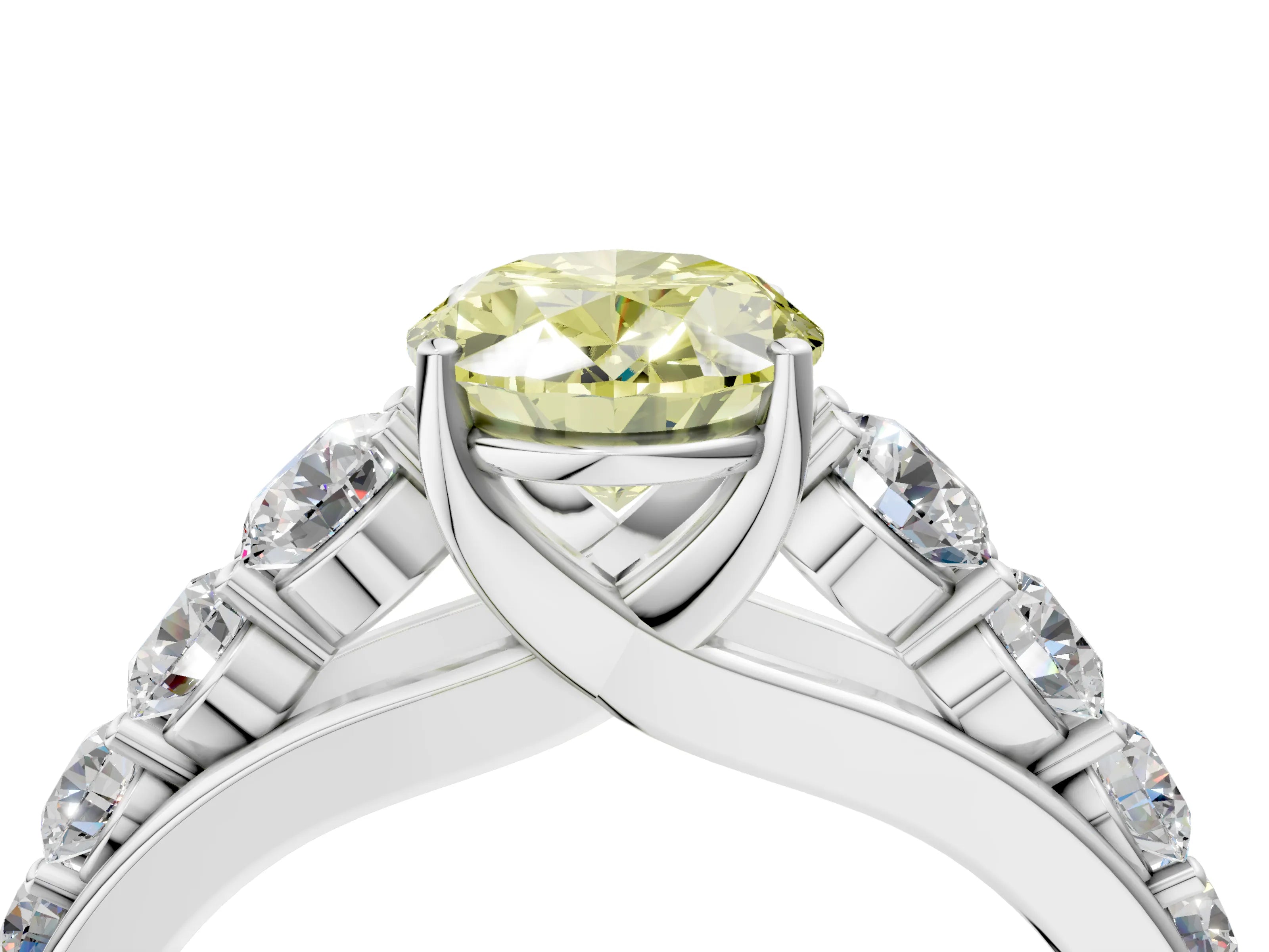 White gold Fancy Yellow Oval Cut Brilliant Diamond Pavé Band with Six-Prong Setting_4