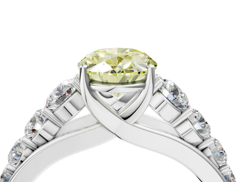 White gold Fancy Yellow Oval Cut Brilliant Diamond Pavé Band with Six-Prong Setting_4