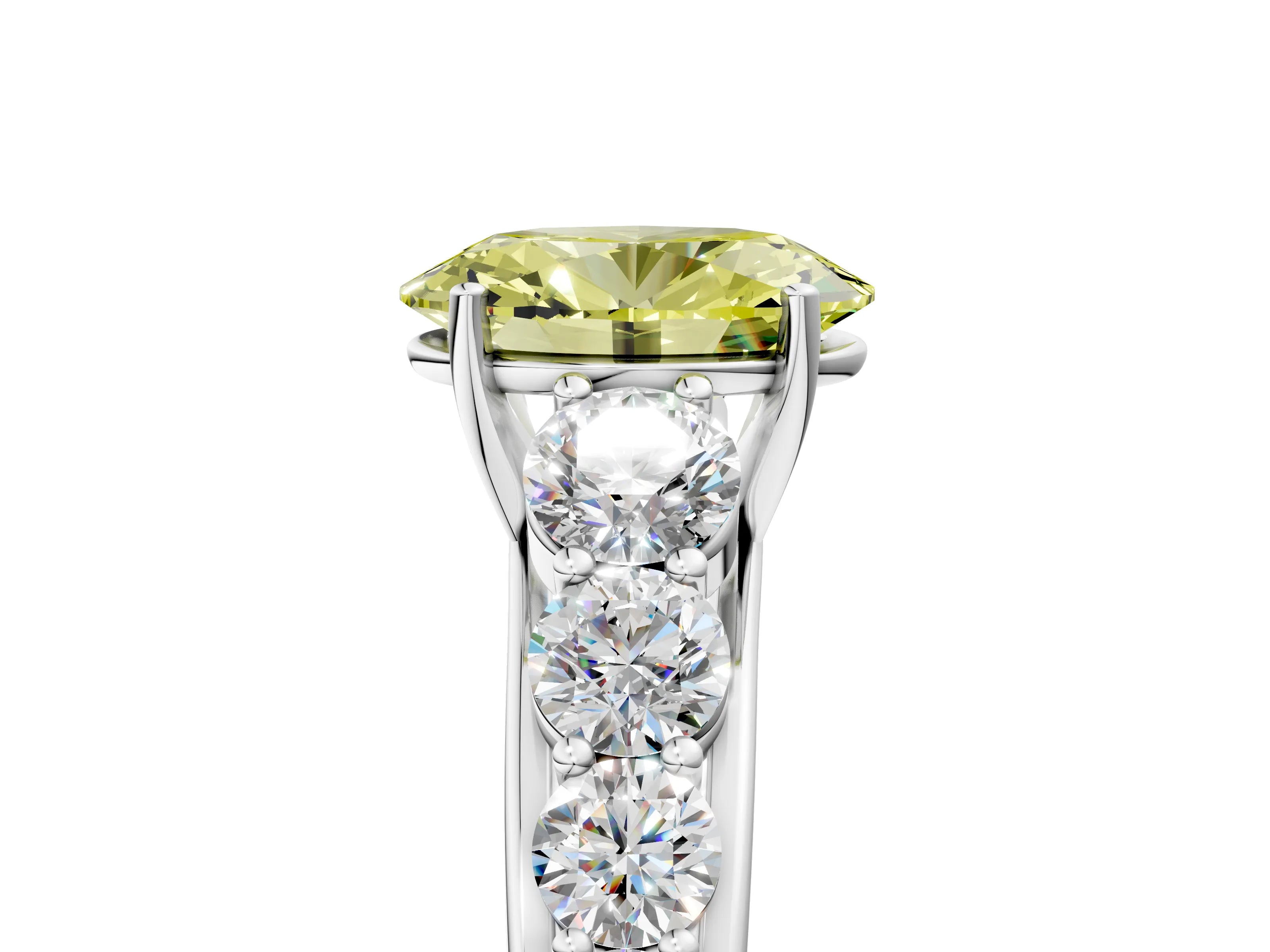 White gold Fancy Yellow Oval Cut Brilliant Diamond Pavé Band with Six-Prong Setting_5