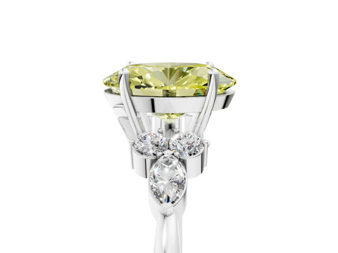 White gold Fancy Yellow Oval Cut Brilliant Diamond Solitaire Ring with Pear Side Stones and Four-Prong Setting_11