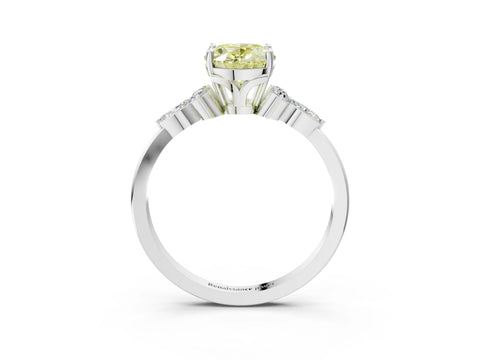 White gold Fancy Yellow Oval Cut Brilliant Diamond Solitaire Ring with Pear Side Stones and Four-Prong Setting_9