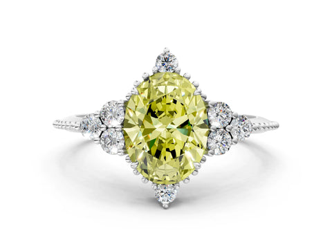 White gold Fancy Yellow Oval Cut Brilliant Diamond with Cluster Setting on a Beaded Band and Four-Prong Setting_18
