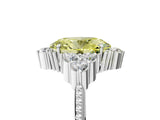 White gold Fancy Yellow Oval Cut Brilliant Diamond with Cluster Setting on a Beaded Band and Four-Prong Setting_29