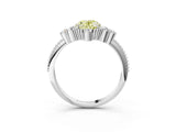 White gold Fancy Yellow Oval Cut Brilliant Diamond with Cluster Setting on a Beaded Band and Four-Prong Setting_3