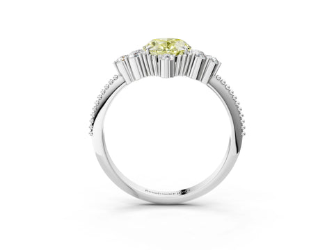 White gold Fancy Yellow Oval Cut Brilliant Diamond with Cluster Setting on a Beaded Band and Four-Prong Setting_3