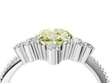 White gold Fancy Yellow Oval Cut Brilliant Diamond with Cluster Setting on a Beaded Band and Four-Prong Setting_4