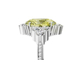 White gold Fancy Yellow Oval Cut Brilliant Diamond with Cluster Setting on a Beaded Band and Four-Prong Setting_5