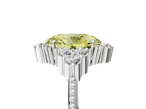 White gold Fancy Yellow Oval Cut Brilliant Diamond with Cluster Setting on a Beaded Band and Four-Prong Setting_5