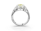 White gold Fancy Yellow Oval Cut Brilliant Milgrain Filigree Diamond Ring with Square Prong Setting_3