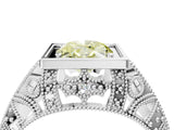White gold Fancy Yellow Oval Cut Brilliant Milgrain Filigree Diamond Ring with Square Prong Setting_4