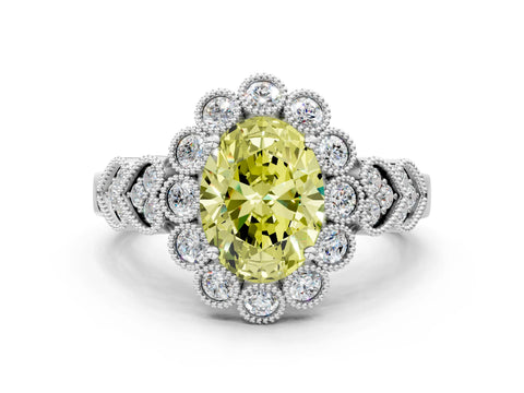 White gold Fancy Yellow Oval Cut Brilliant Milgrain Pave Heart Band Solitaire Ring_12