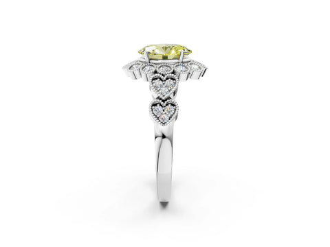 White gold Fancy Yellow Oval Cut Brilliant Milgrain Pave Heart Band Solitaire Ring_14