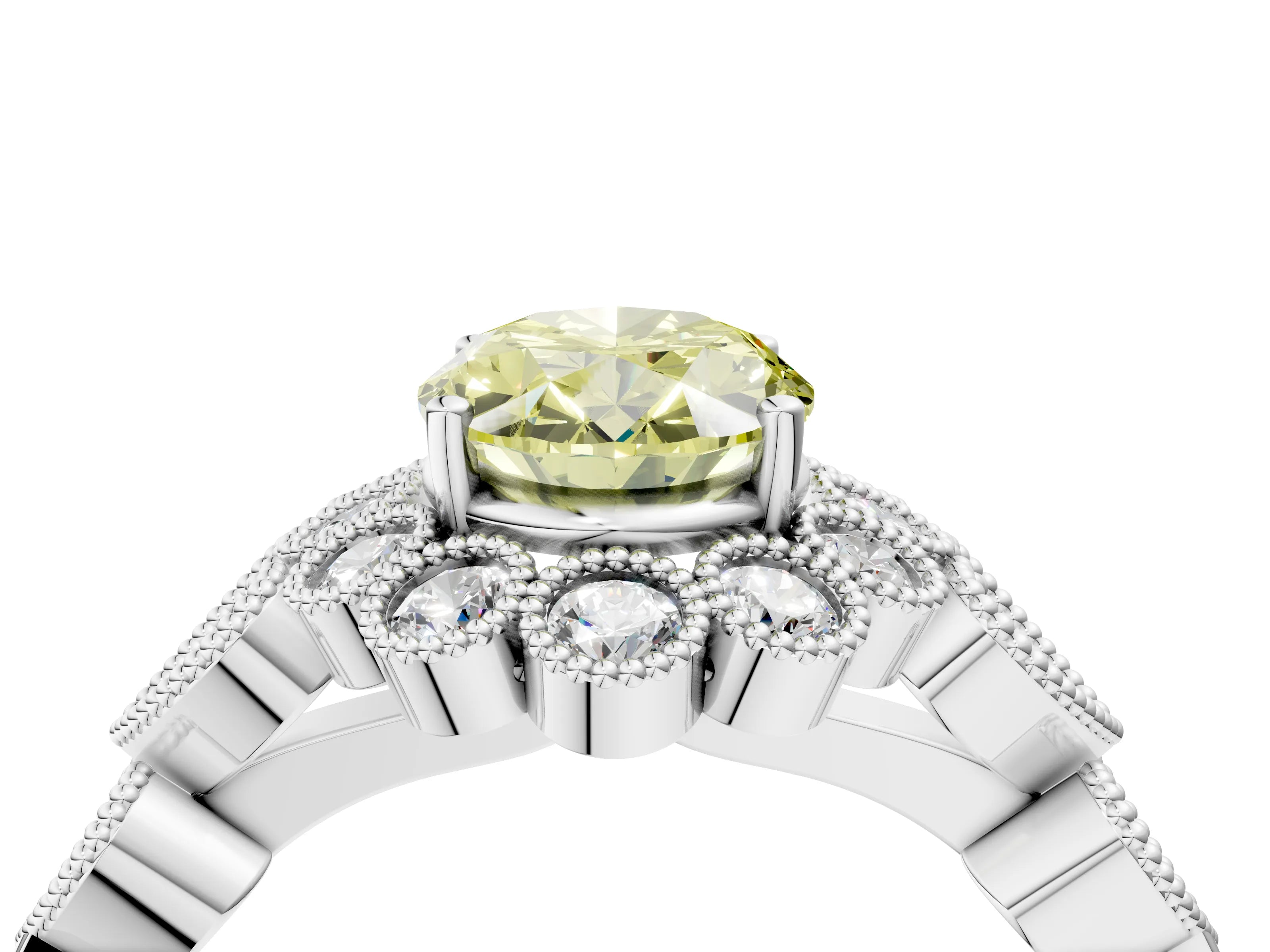 White gold Fancy Yellow Oval Cut Brilliant Milgrain Pave Heart Band Solitaire Ring_16