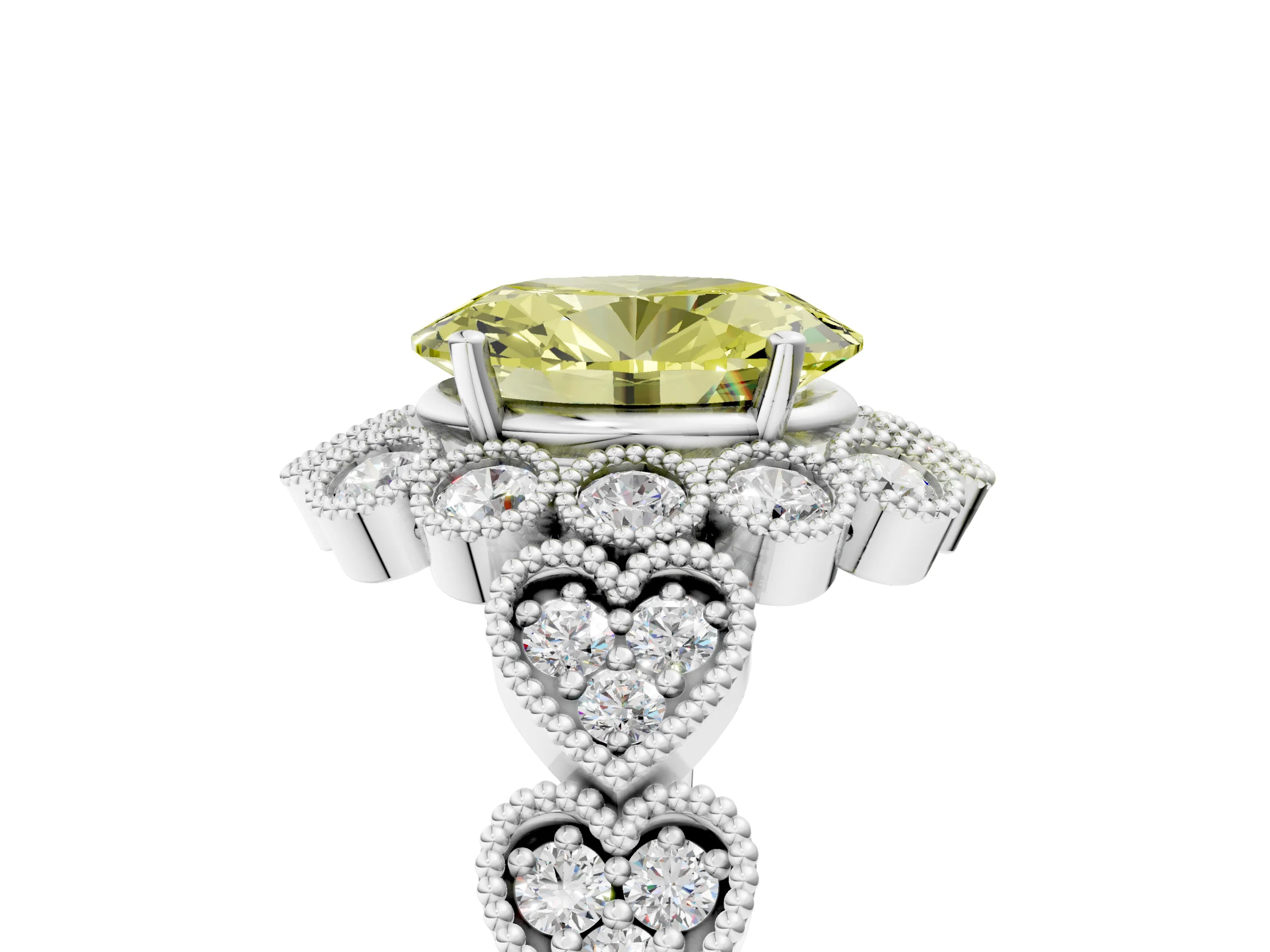 White gold Fancy Yellow Oval Cut Brilliant Milgrain Pave Heart Band Solitaire Ring_17