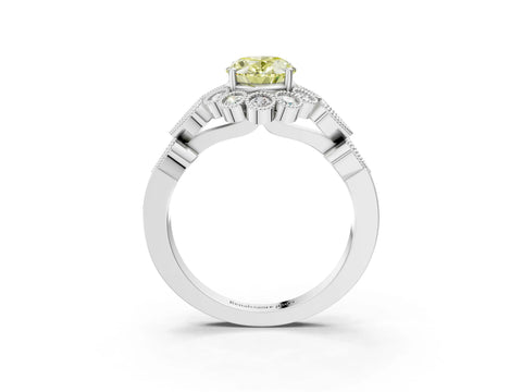 White gold Fancy Yellow Oval Cut Brilliant Milgrain Pave Heart Band Solitaire Ring_3
