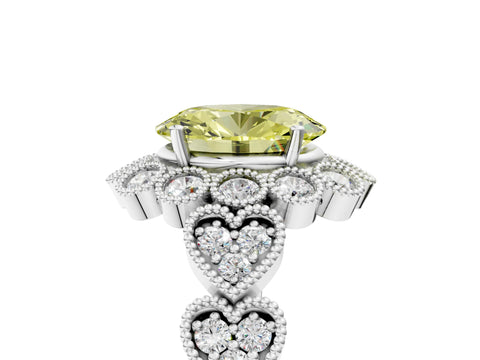 White gold Fancy Yellow Oval Cut Brilliant Milgrain Pave Heart Band Solitaire Ring_5
