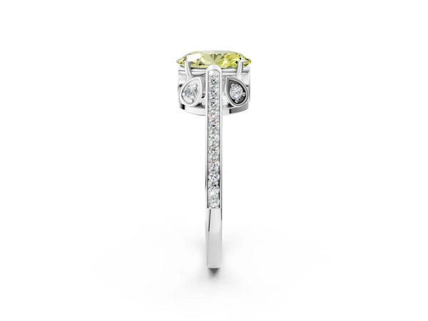 Platinum Fancy Yellow Oval  Cut Cathedral Pave Diamond Engagement Ring with Six-Prong Setting