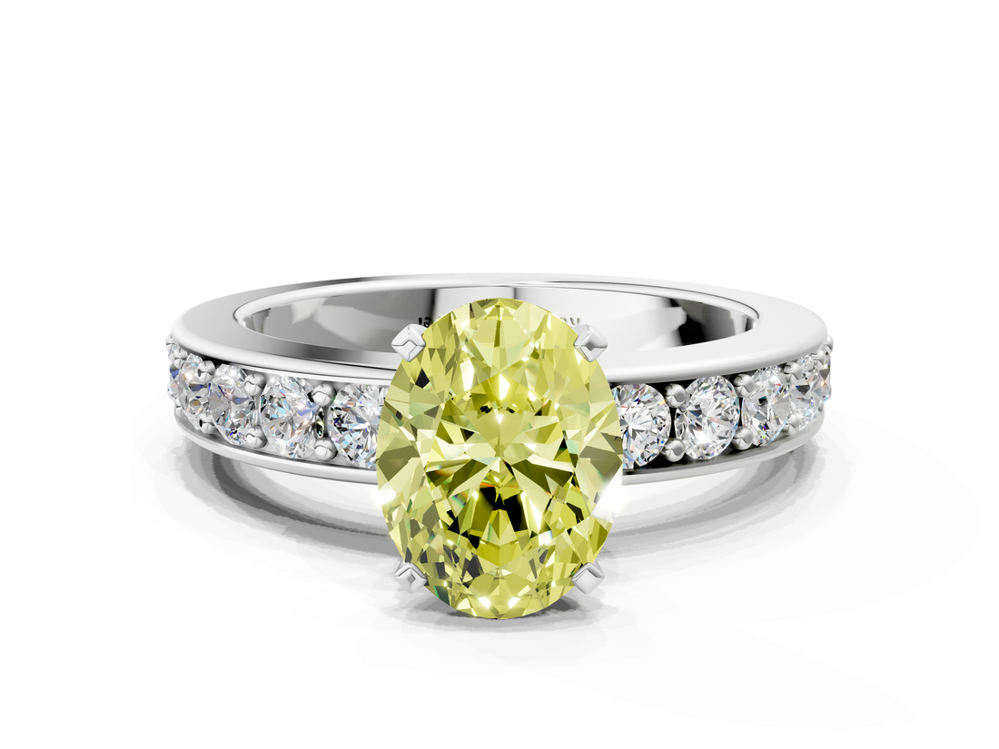 White gold Fancy Yellow Oval  Cut Channel Set Diamond Engagement Ring with Four-Prong Setting_246