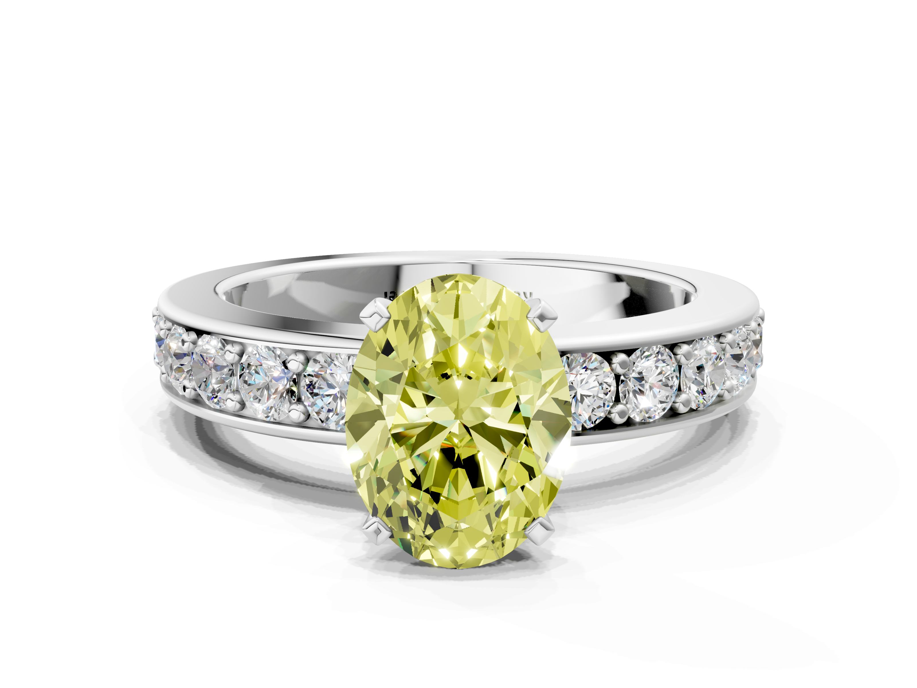 White gold Fancy Yellow Oval  Cut Channel Set Diamond Engagement Ring with Four-Prong Setting_252