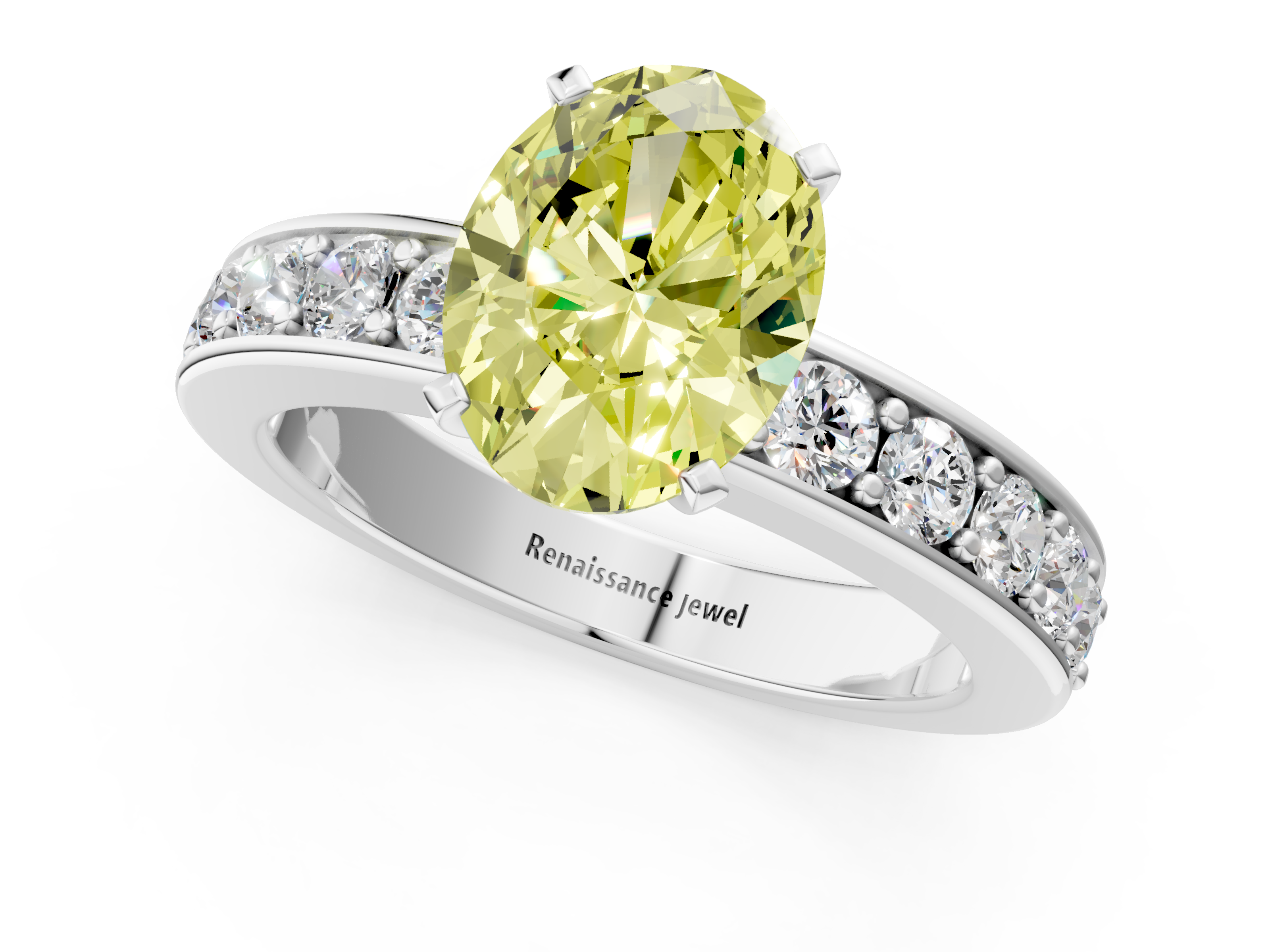 White gold Fancy Yellow Oval  Cut Channel Set Diamond Engagement Ring with Four-Prong Setting_266