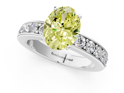 White gold Fancy Yellow Oval  Cut Channel Set Diamond Engagement Ring with Four-Prong Setting_266