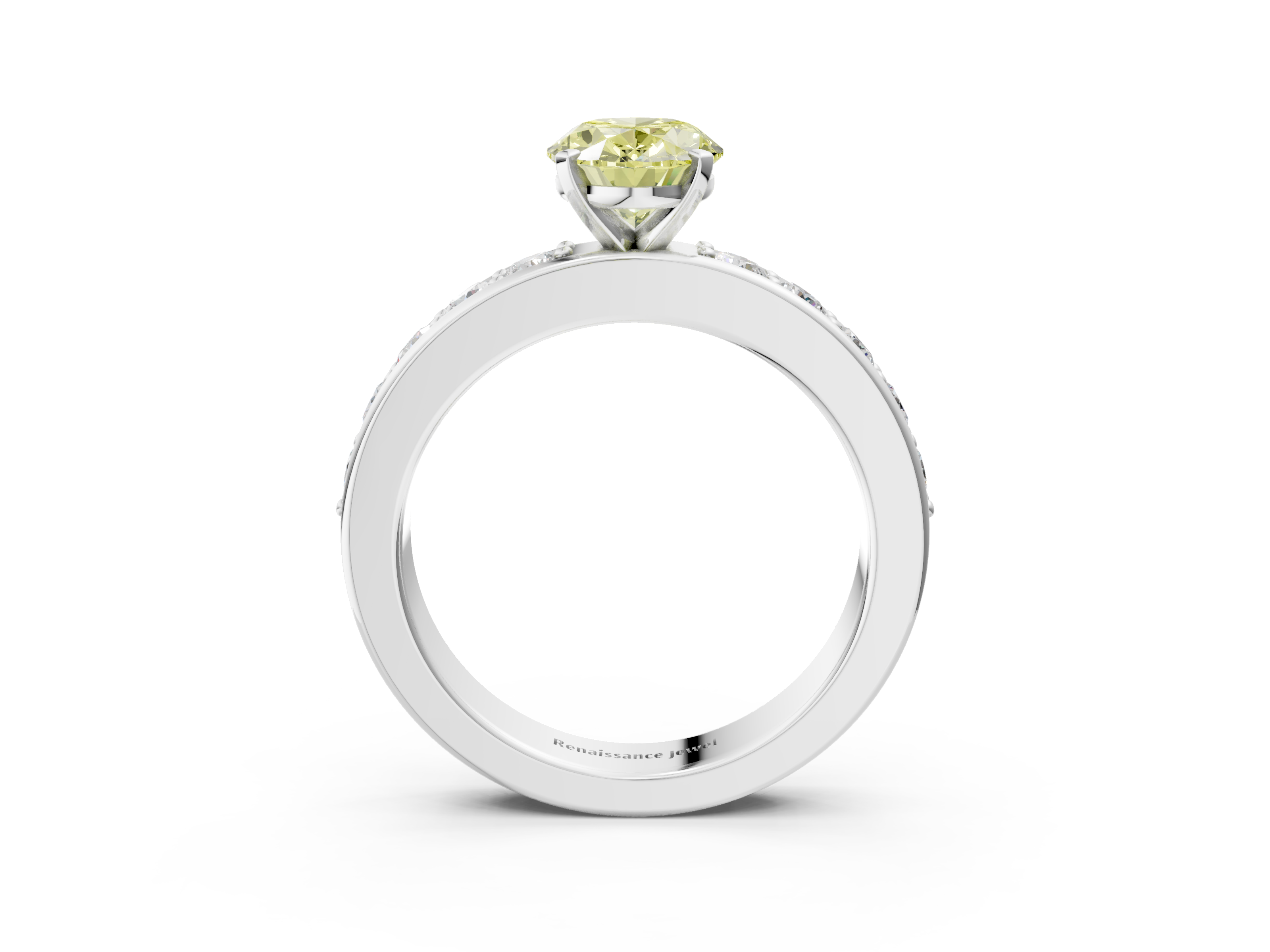 White gold Fancy Yellow Oval  Cut Channel Set Diamond Engagement Ring with Four-Prong Setting_268