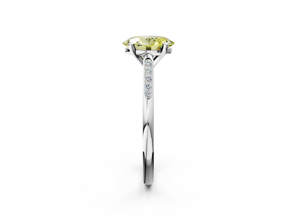 White gold Fancy Yellow Oval  Cut Channel Set Solitaire Engagement Ring with Four-Prong Setting