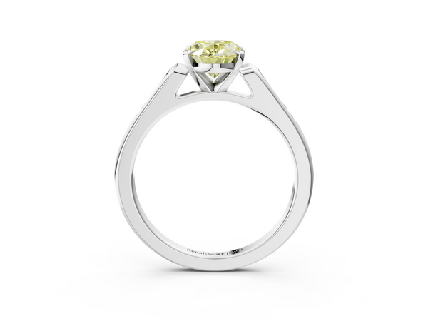 White gold Fancy Yellow Oval  Cut Channel Set Solitaire Engagement Ring with Four-Prong Setting
