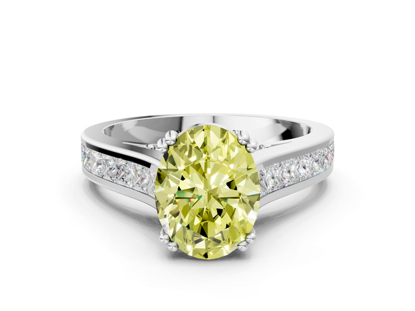 Platinum Fancy Yellow Oval  Cut Channel Set Solitaire Engagement Ring with Prong Setting