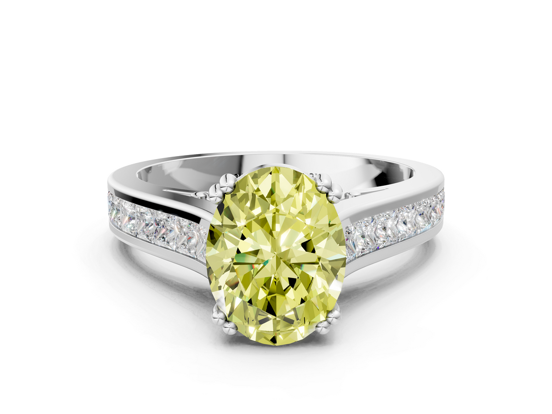 White gold Fancy Yellow Oval  Cut Channel Set Solitaire Engagement Ring with Prong Setting_20