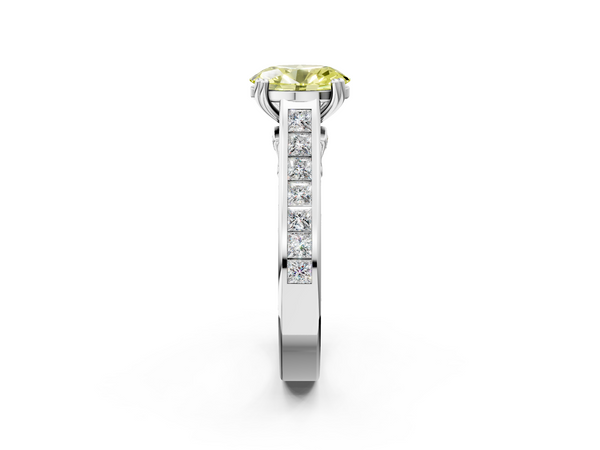 Platinum Fancy Yellow Oval  Cut Channel Set Solitaire Engagement Ring with Prong Setting