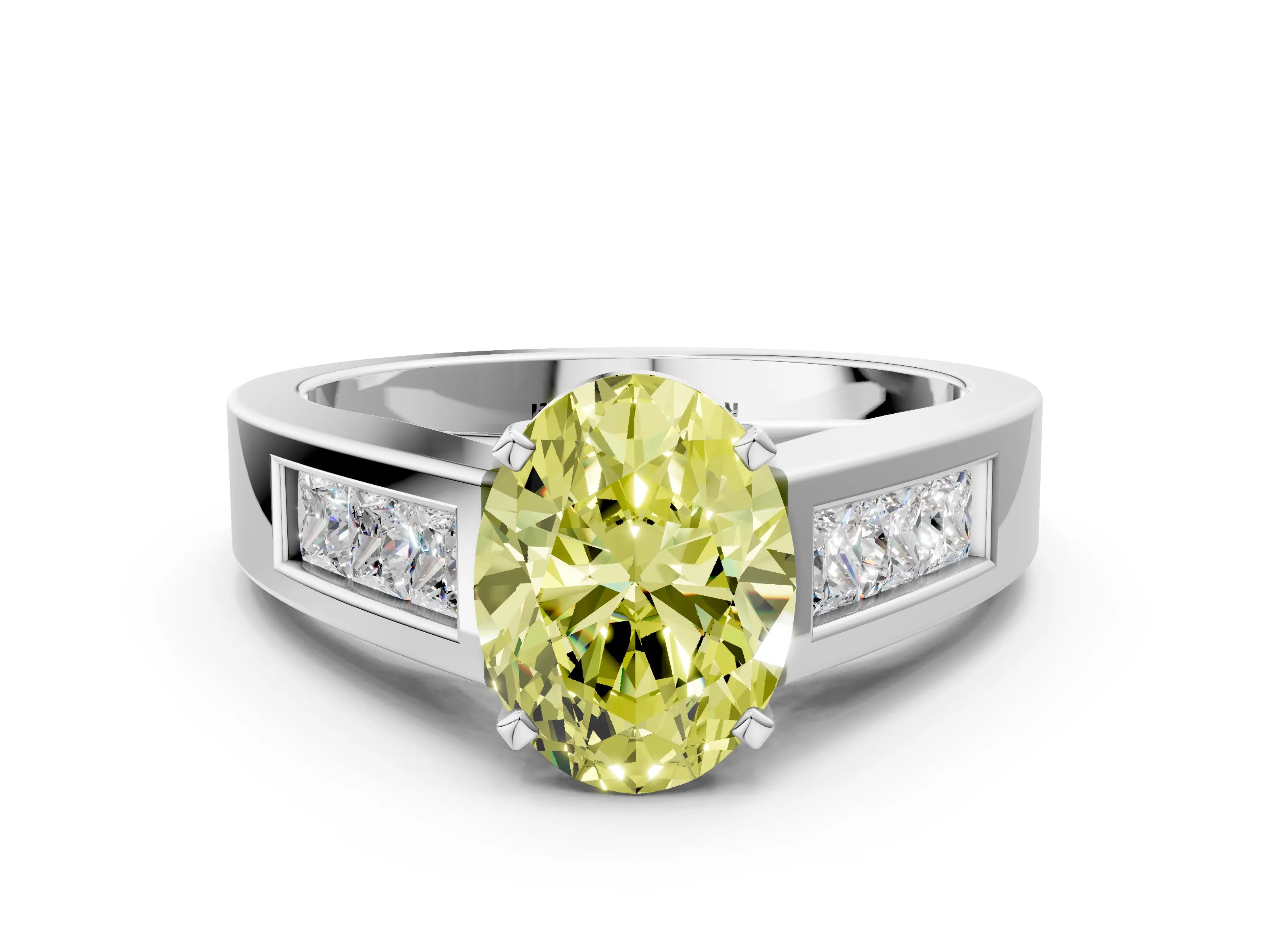 White gold Fancy Yellow Oval Cut Cut Channel Set Solitaire Ring with Four-Prong Setting_12