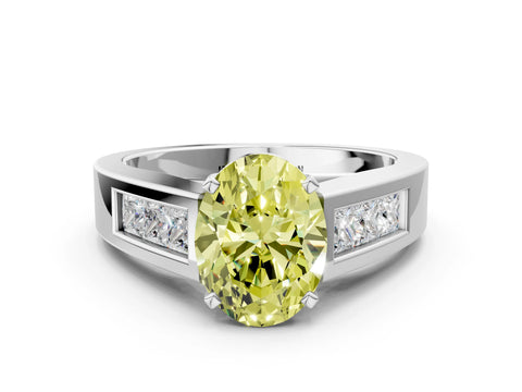 White gold Fancy Yellow Oval Cut Cut Channel Set Solitaire Ring with Four-Prong Setting_12