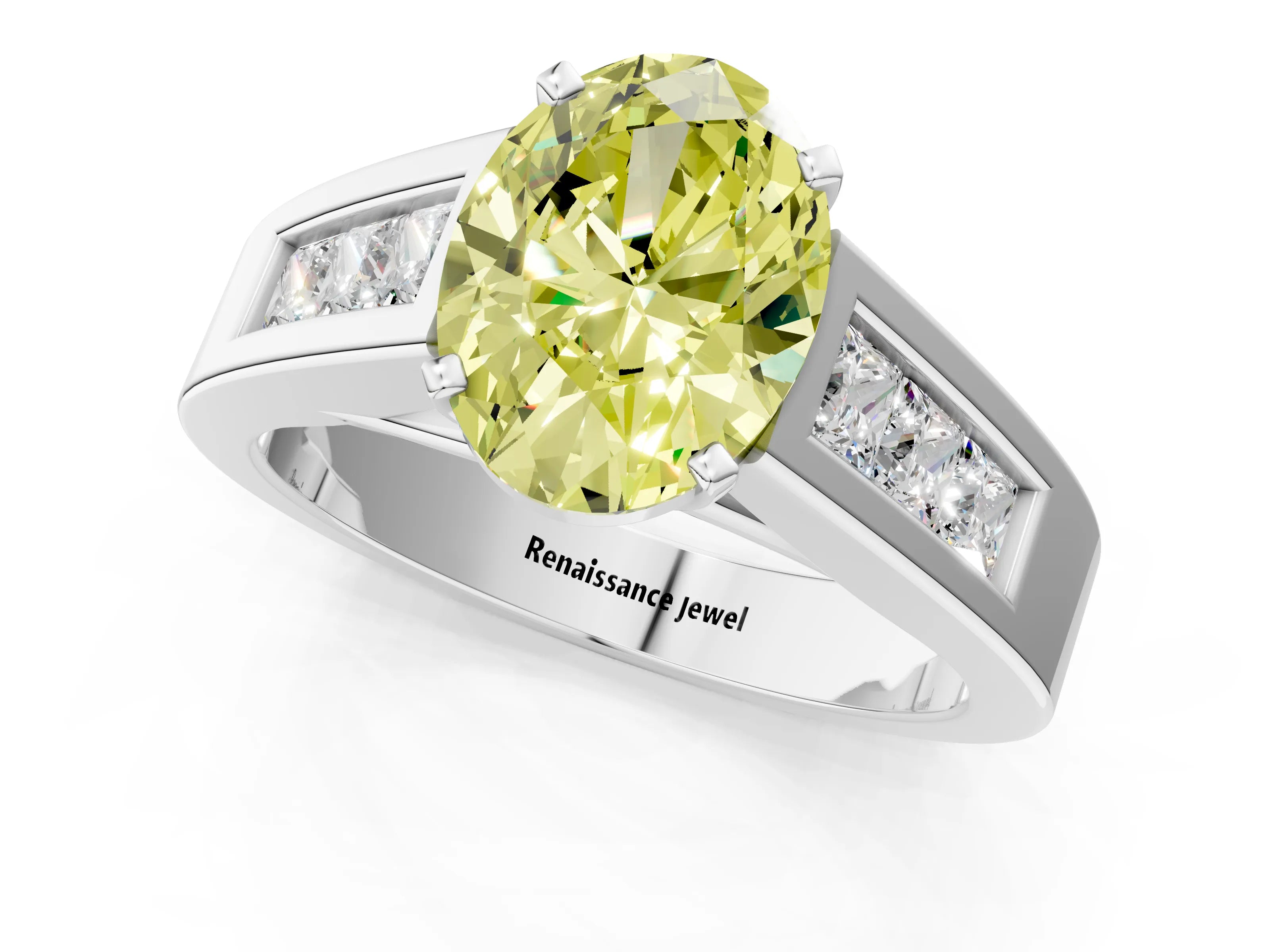 White gold Fancy Yellow Oval Cut Cut Channel Set Solitaire Ring with Four-Prong Setting_13
