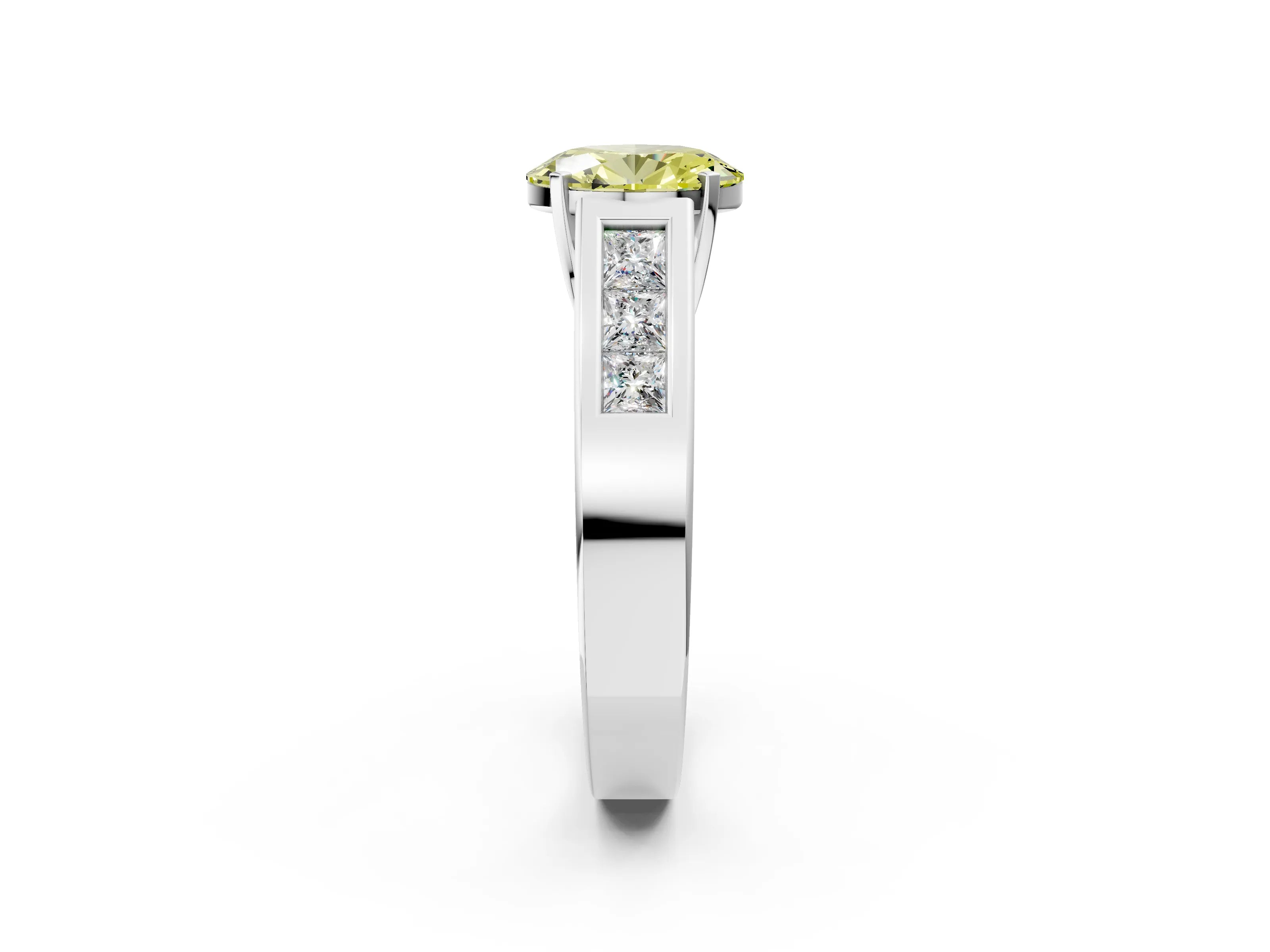White gold Fancy Yellow Oval Cut Cut Channel Set Solitaire Ring with Four-Prong Setting_14