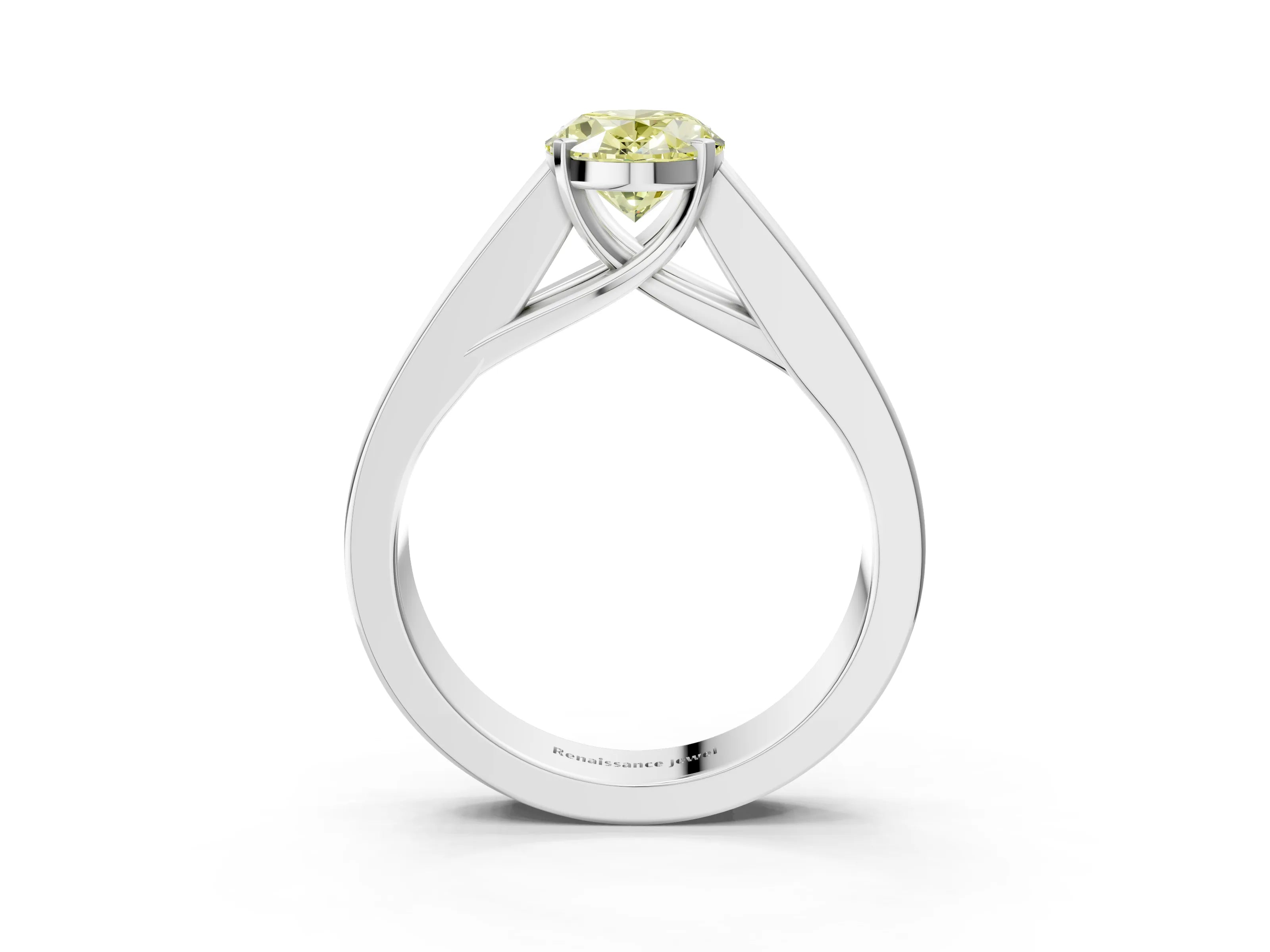 White gold Fancy Yellow Oval Cut Cut Channel Set Solitaire Ring with Four-Prong Setting_15