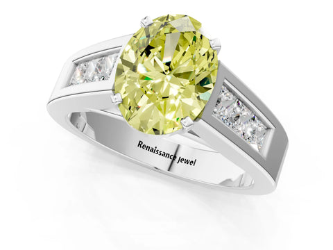 White gold Fancy Yellow Oval Cut Cut Channel Set Solitaire Ring with Four-Prong Setting_1