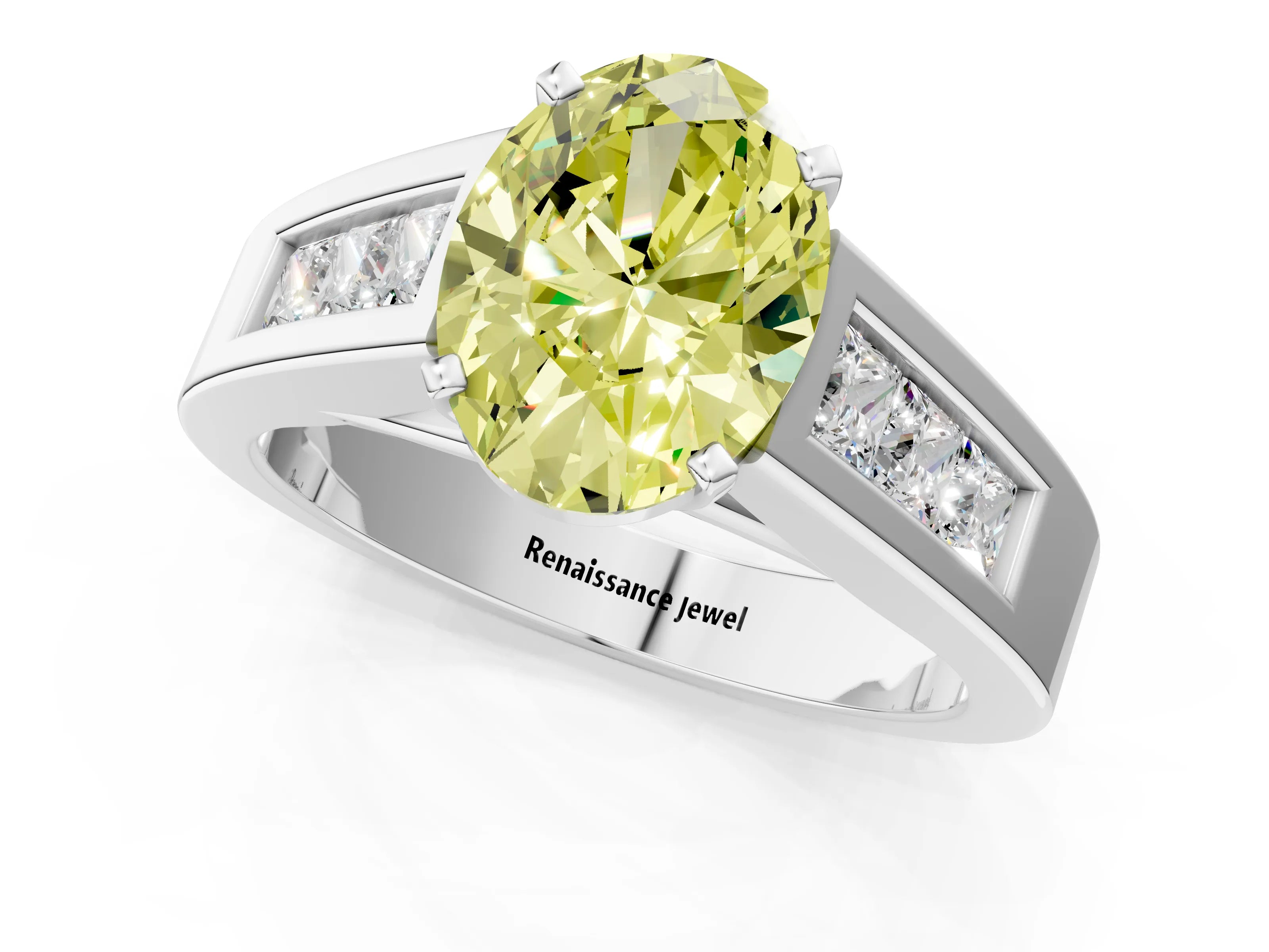 White gold Fancy Yellow Oval Cut Cut Channel Set Solitaire Ring with Four-Prong Setting_1