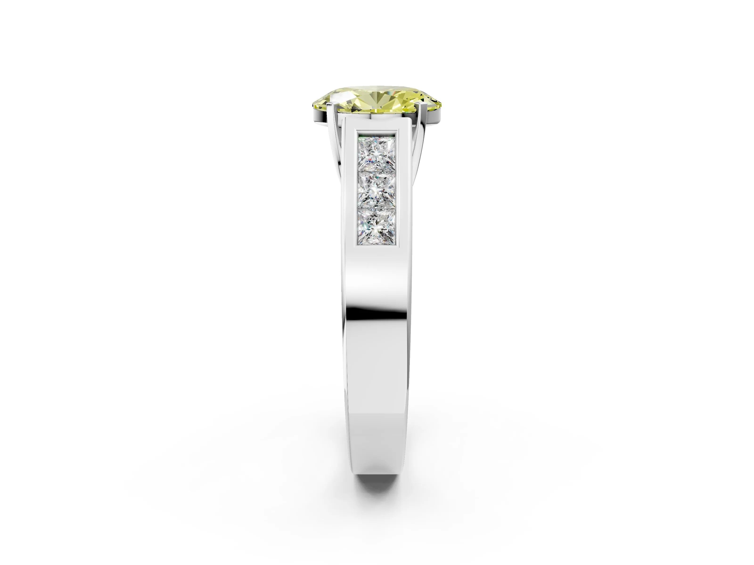 White gold Fancy Yellow Oval Cut Cut Channel Set Solitaire Ring with Four-Prong Setting_2
