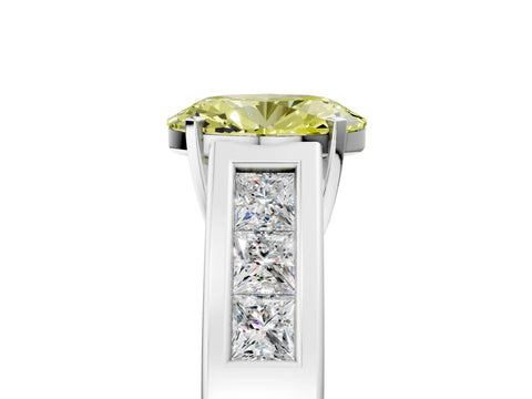 White gold Fancy Yellow Oval Cut Cut Channel Set Solitaire Ring with Four-Prong Setting_5