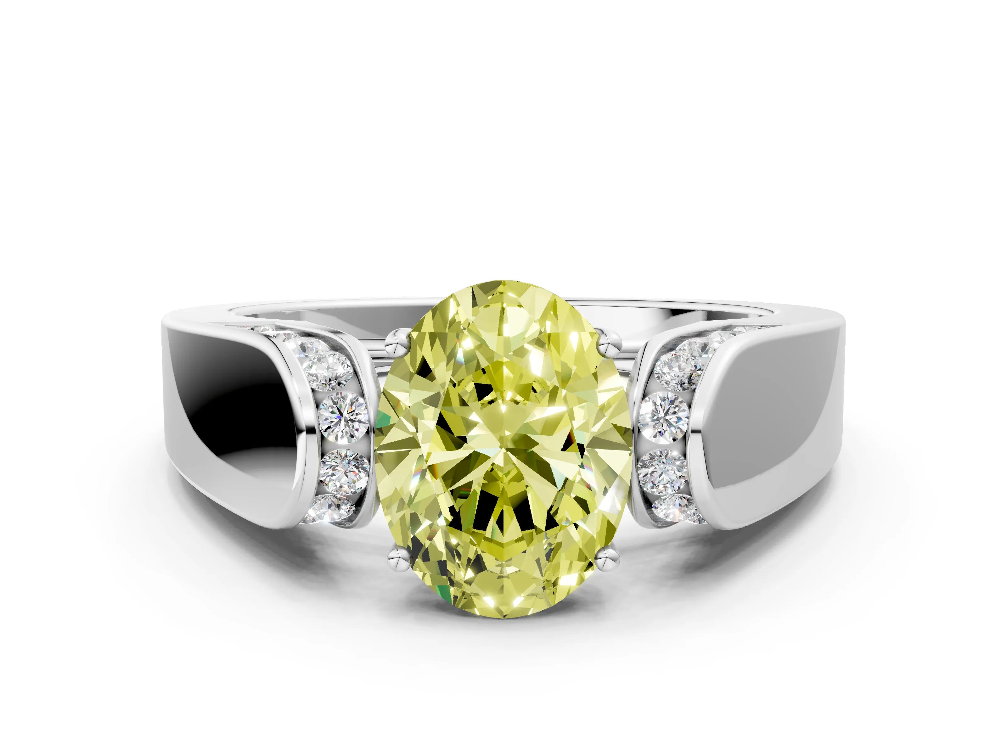 White gold Fancy Yellow Oval Cut Cut Diamond Channel Set Solitaire Ring with Four-Prong Setting_144