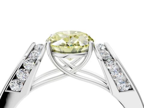 White gold Fancy Yellow Oval Cut Cut Diamond Channel Set Solitaire Ring with Four-Prong Setting_148